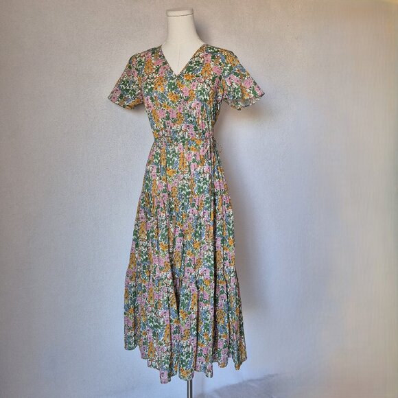 J.Crew x Liberty Faux-Wrap Midi Dress 100% Cotton Liberty Mini Floral Walk - Picture 4 of 14